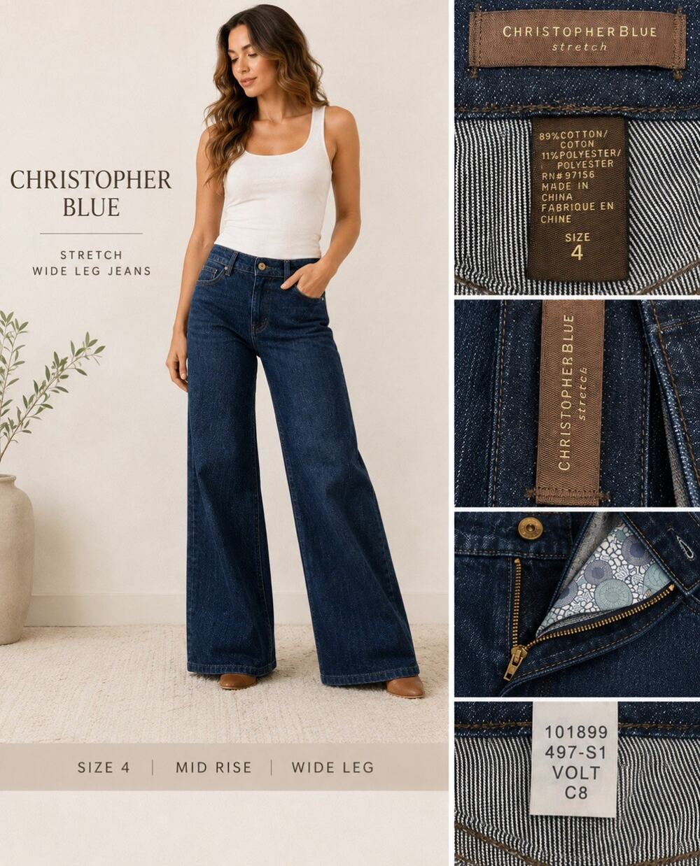 Barrel Leg Loose Relaxed Fit Christopher Blue Wide Leg Jeans 4 Dark Wash Indigo
